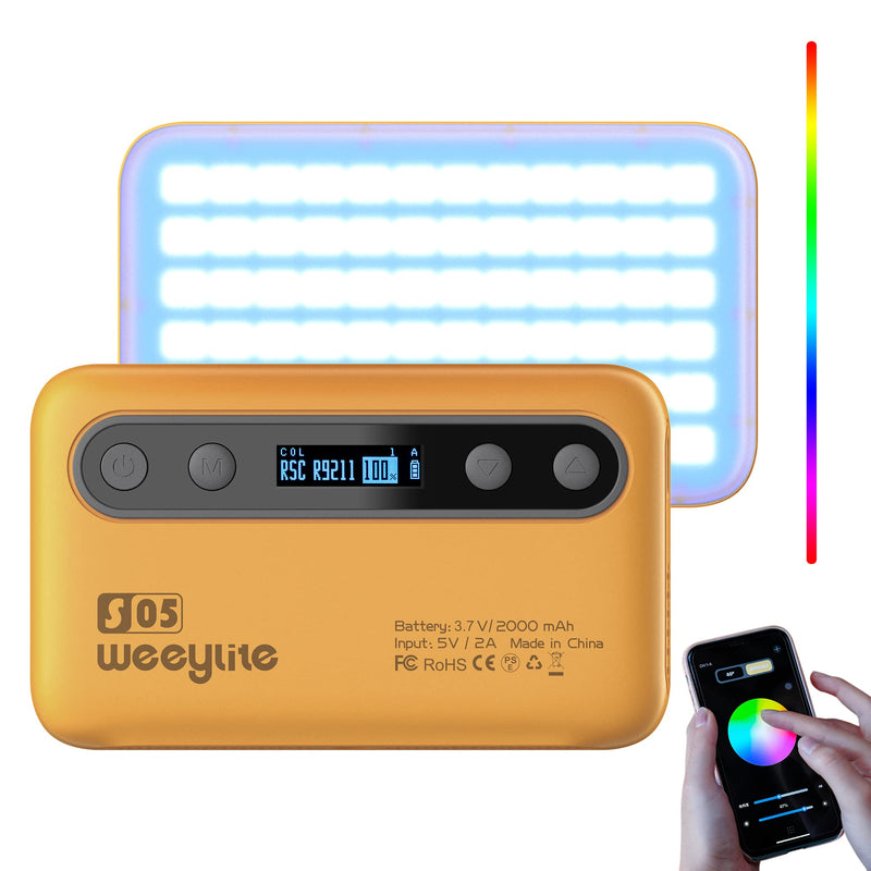 S05 RGB Photography Lighting, APP Control Portable Led Lighting Panel, on Camera led Light for Photography Video Picture Vlog Version II ( APP remotel)-Yellow