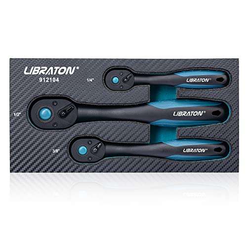 LIBRATON Ratchet Set, 3-Piece 1/4", 3/8", 1/2" Ratchet Handle