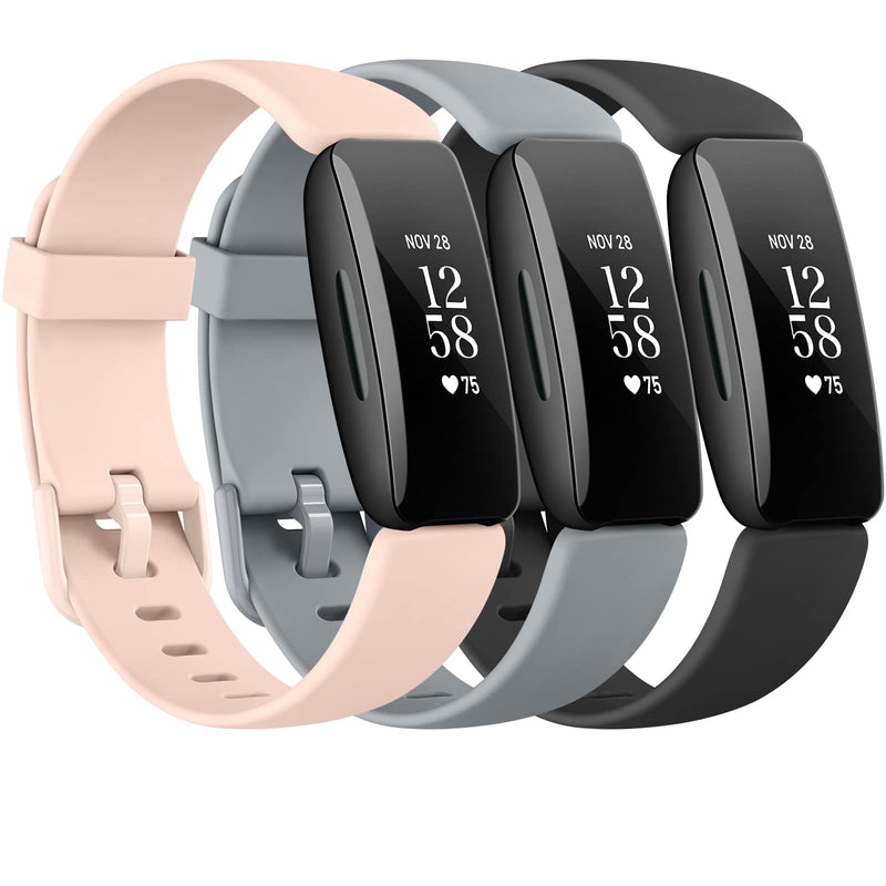 3 Pack Silicone Bands Compatible with Fitbit Inspire 2 Bands for Women Men, Adjustable Replacement Sport Wristbands Straps for Fitbit Inspire 2 / Ace 3 (Pink Sand/Gray/Black) Pink Sand/Gray/Black