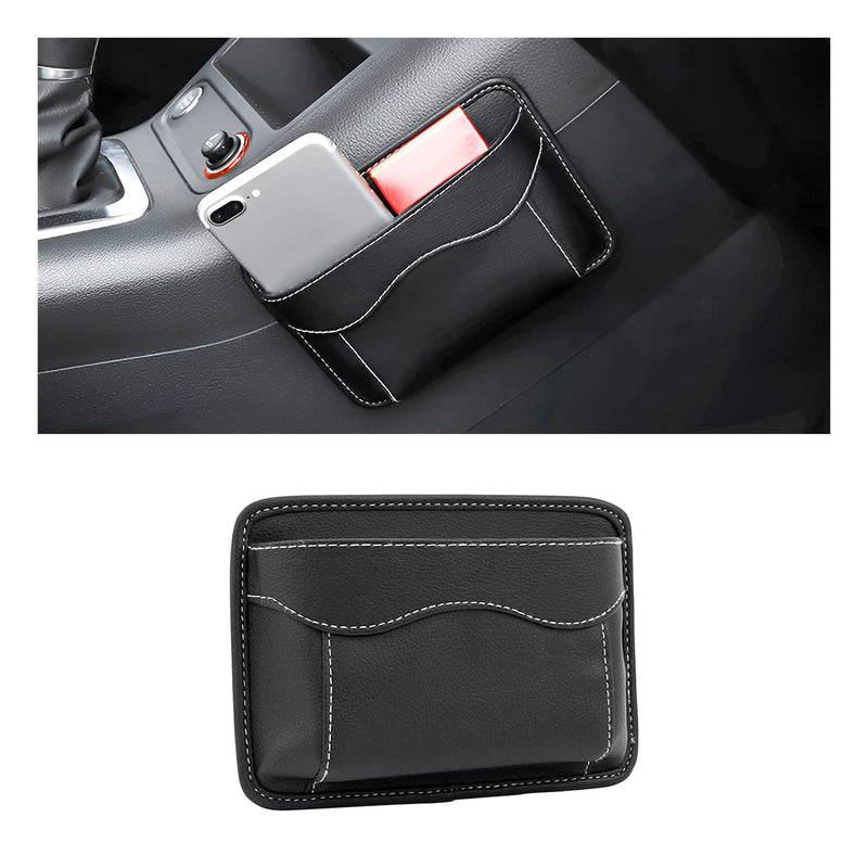 Car Seat Side Pocket Organizer, PU Leather Mini Storage Bag for Auto Door Window Console, Pen Phone Holder Tray Pouch Vehicle Seat Gap Filler for Organize Document, Registration, Notepad (Black) Black