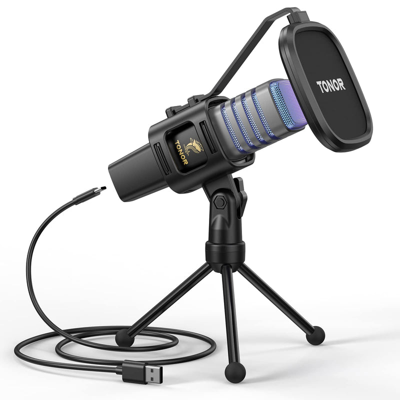 TONOR RGB USB Microphone, Cardioid Condenser Computer PC Mic with Tripod Stand, Pop Filter, Shock Mount for Gaming, Streaming, Podcasting, YouTube, Twitch, Compatible with Laptop Desktop,TC30 with RGB TC30S