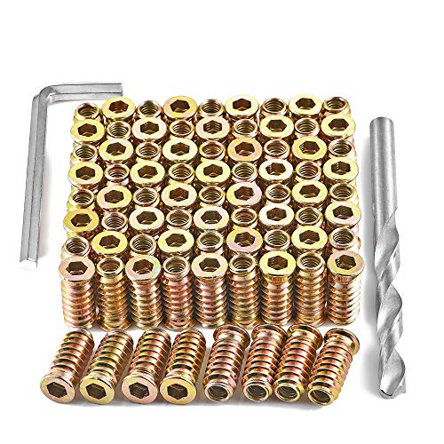 200Pcs 1/4"-20x25mm Hex Nut Inserts Wood Threaded Fastener for Furniture 200 Pcs 1/4"-20 x 25mm