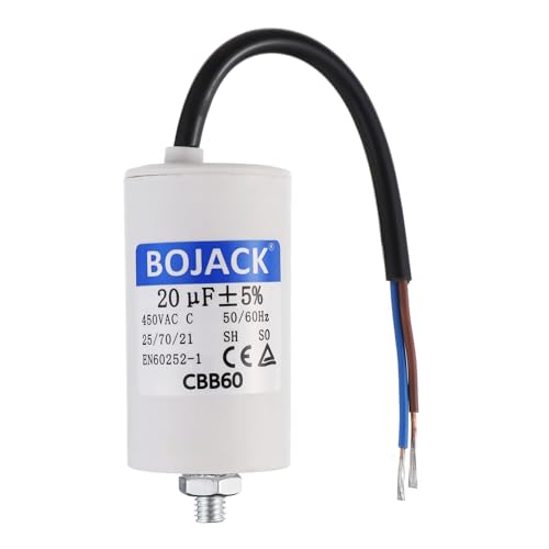 BOJACK 20uF 450V Motor Running Capacitor 40 x 73 mm Starting Capacitor Engine Start Capacitor with Capacitor with Lead Wire M8 with Nut Suitable for Most Engines