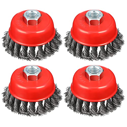 WENHUALI 4" Coarse Twisted Knotted Wire Wheel Cup Brush for Angle Grinder 4 PACK 4'' Cup Brush