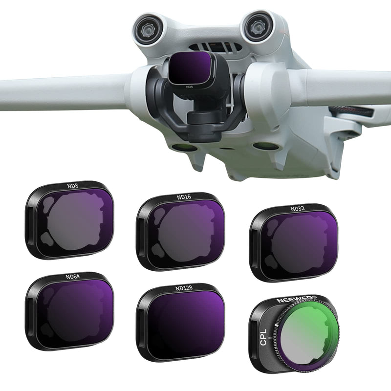 NEEWER ND Filter Set Compatible with DJI Mini 3/Mini 3 Pro, 6 Pack CPL ND8 ND16 ND32 ND64 ND128 Neutral Density Filter Drone Lens Accessory, Multi Coated HD Optical Glass, Aluminum Alloy Frame Aluminium 21.45*17.02*3.28mm