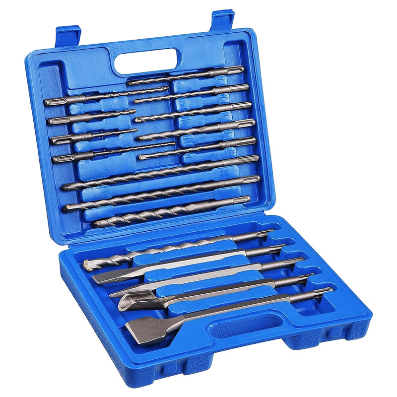 17-Piece SDS-Plus Rotary Hammer Drill Bits and Chisel Set, YG8C Carbide Tips, U-Flute Design Concrete Drill Bit Kit for Concrete, Brick, Stone – Ideal for Contractors, DIYers & Masonry Work
