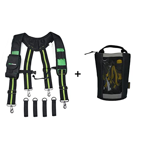 MELOTOUGH Tool Belt Suspenders Construction Work Suspenders with detachable phone holder + Fastener Bag Utility Canvas Zipper small tool bag Heavy Duty Mesh Window
