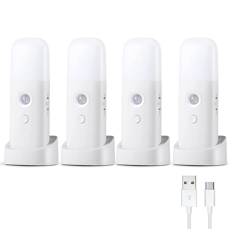 Motion Sensor Night Lights Indoor, Rechargeable Night Light Battery Powered, Portable Nightlight with Adjustable Brightness Activated Table Lamp for Kids, Adults(Cool White, 4Pack) B_Cool White Four Pack