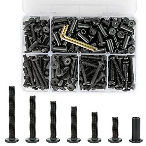 100 Sets Black M6 Furniture Connector Bolts 6 Size Binding Screws for Wood 100 Set M6x20/25/30/35/40/50mm-Black