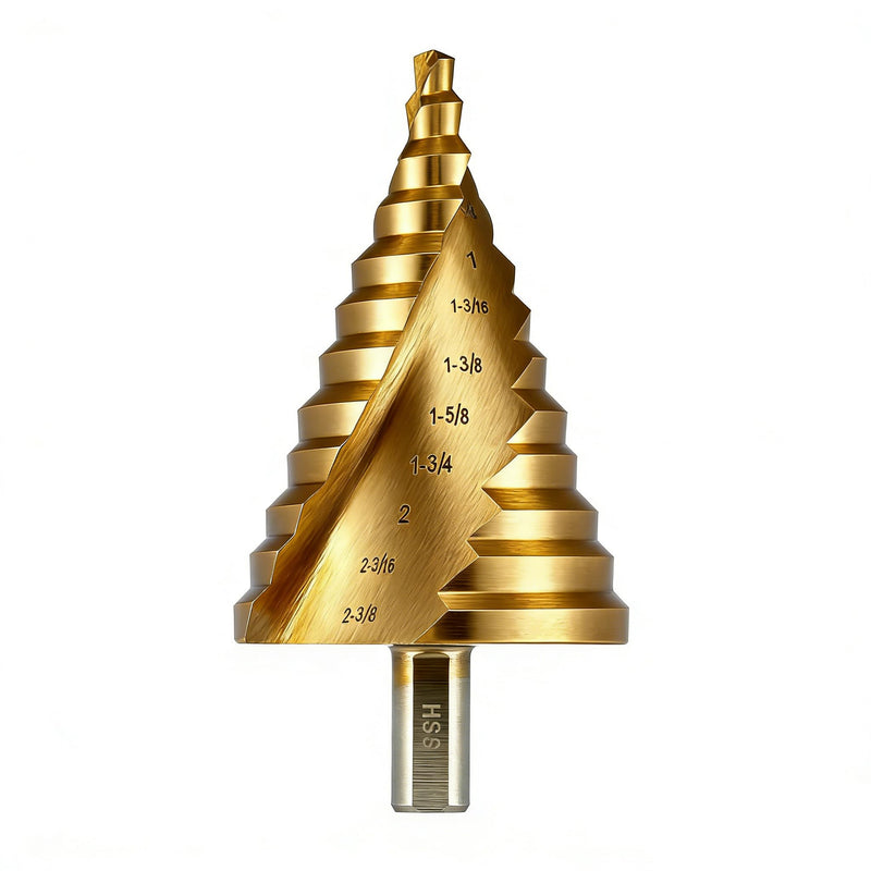 Anfrere Large Step Drill Bit, 1/4 to 2-3/8 inch High Speed Steel Drill Cone Bits for Sheet Metal Hole Drilling Cutting, Sprial Unibit Extra Large 2-3/8 inch 1pc M2 Larger Bit (Gold)