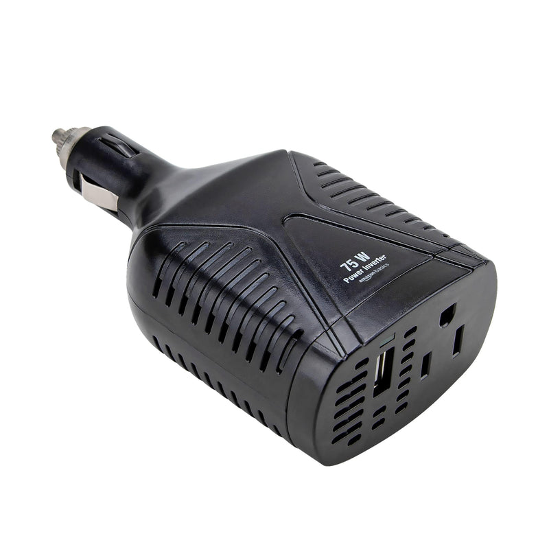 Amazon Basics 75W Car Power Inverter 12V to 110V for Vehicles, Black, 5.07 x 2.65 x 1.6 inches 75W Power Inverter