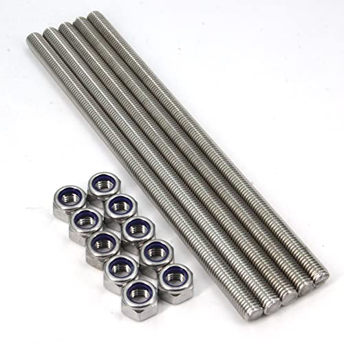 5pcs/Pack M12 x 250mm Fully Threaded Rods, 304 Stainless Steel Threaded Rod, Right Hand Threads 1.75mm Pitch with 10pcs LockNuts for Clamps, Hangers, Anchor Bolts and U-Bolts (M12 x 250mm)