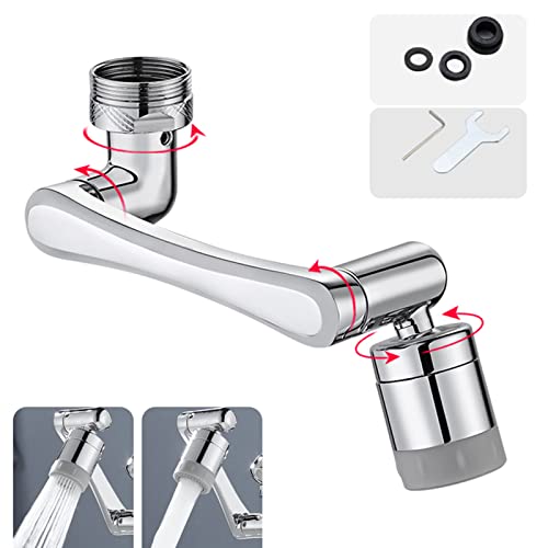 1080 Degree Rotating Multifunctional Extension Tap, Yrakozin Tap Attachment with 2-Way Adjustable Aerator for Kitchen Bathroom, 1440° Tap Extension with Aerators - Silver Messing + Silikon