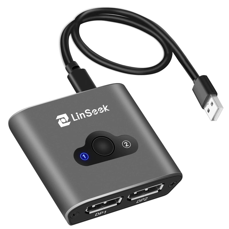 Displayport Switch 2 in 1 Out 4K@60Hz Display Port Switch Displayport Switcher DP 1.2 Bi-Directional 1 in 2 Out Switcher Compatible with TVs Monitors Laptops PC Projectors etc grey