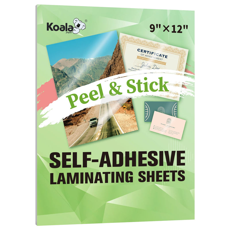 Koala Self Adhesive Laminating Sheets - 9 x 12 Inch Clear Laminate Sheets for Stickers, Photos - 5 Sheets, No Machine Needed 9"x12"