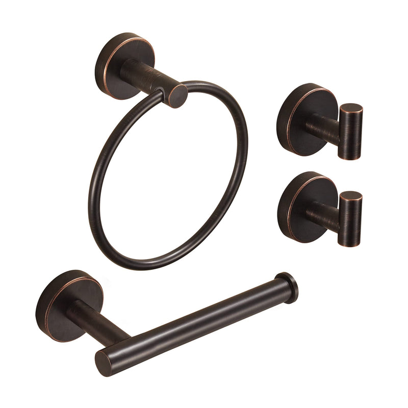 Bronze Toilet Paper Holder Towel Holder Towel Hooks,Oil Rubbed Toilet Paper Roll Holder Towel Ring Bathroom Hardware Set,Wall Mounted Rustic Farmhouse Rustproof Stainless Steel Bath Accessories 4PC Oil Rubbed Bronze 4pc