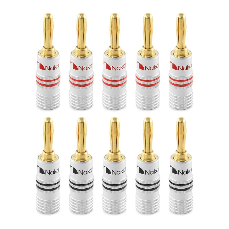 Nakamichi Excel Series 24k Gold Plated Banana Plug 12 AWG - 18 AWG Gauge Size 4mm for Speakers Amplifier Hi-Fi AV Receiver Stereo Home Theatre Audio Wire Cable Screw Connector 10 Pcs (5-Pairs) 10 Pcs (5-Pairs)