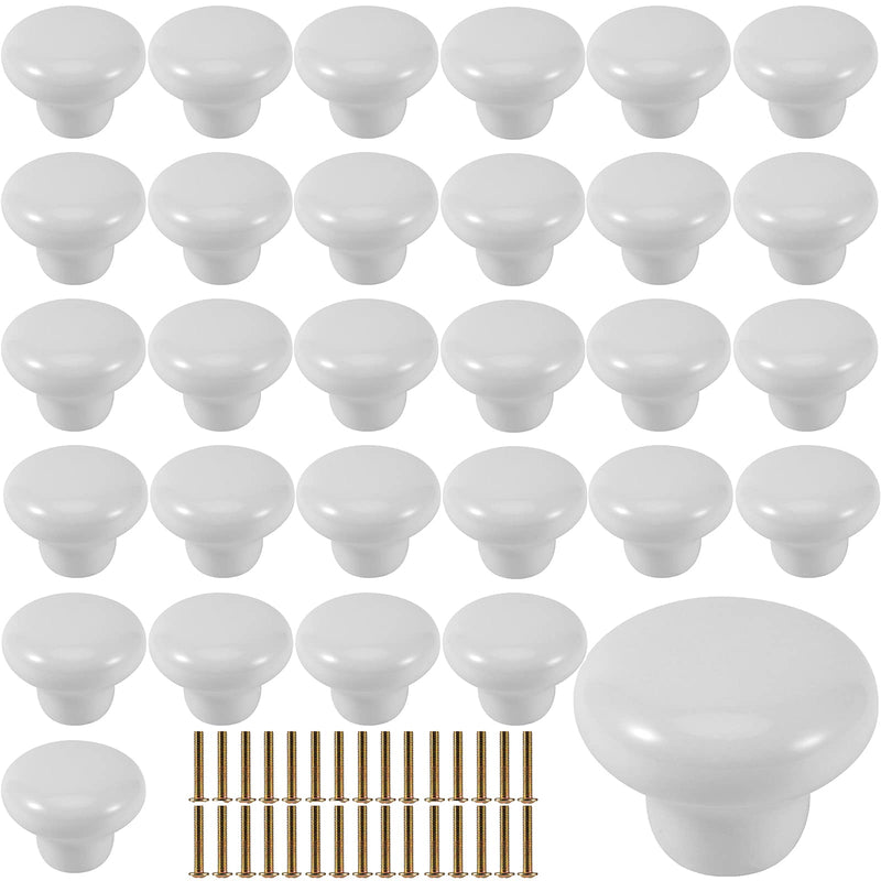 KEILEOHO 30 Pack Ceramic Cabinet Knobs, Vintage White Round Drawer Knobs with 30 PCS Screws, Cabinet Knobs Pull Handle for Drawer, Dresser, Door, Kitchen