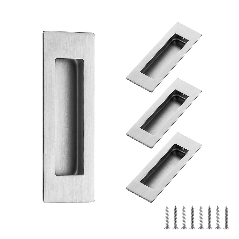 Ravinte Sliding Closet Door Handles Flush Pulls Recessed Finger Pulls for Sliding Barn Door Sqaure Cabinet Handles Stainless Steel (Brushed Nickel, 150mm, 4 Pack) Brushed Nickel