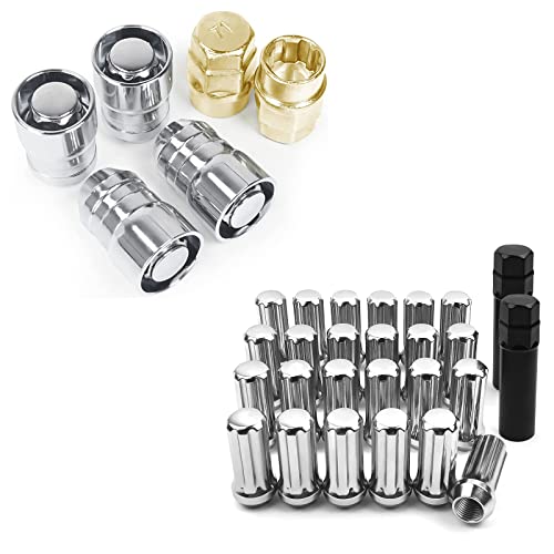 MIKKUPPA M14x1.5 Lug Nuts Chrome - Spline Large Acorn Seat Lug Nuts and 14x1.5 Wheel Locking Lug Nuts