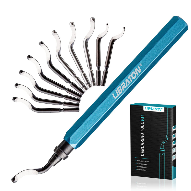 LIBRATON Deburrer with 11 Blades, Hand Deburrer, Plastic | Universal deburring tool for plastic (also 3D printing), metal, stainless steel, aluminum, steel 11 blades (3 variants) A