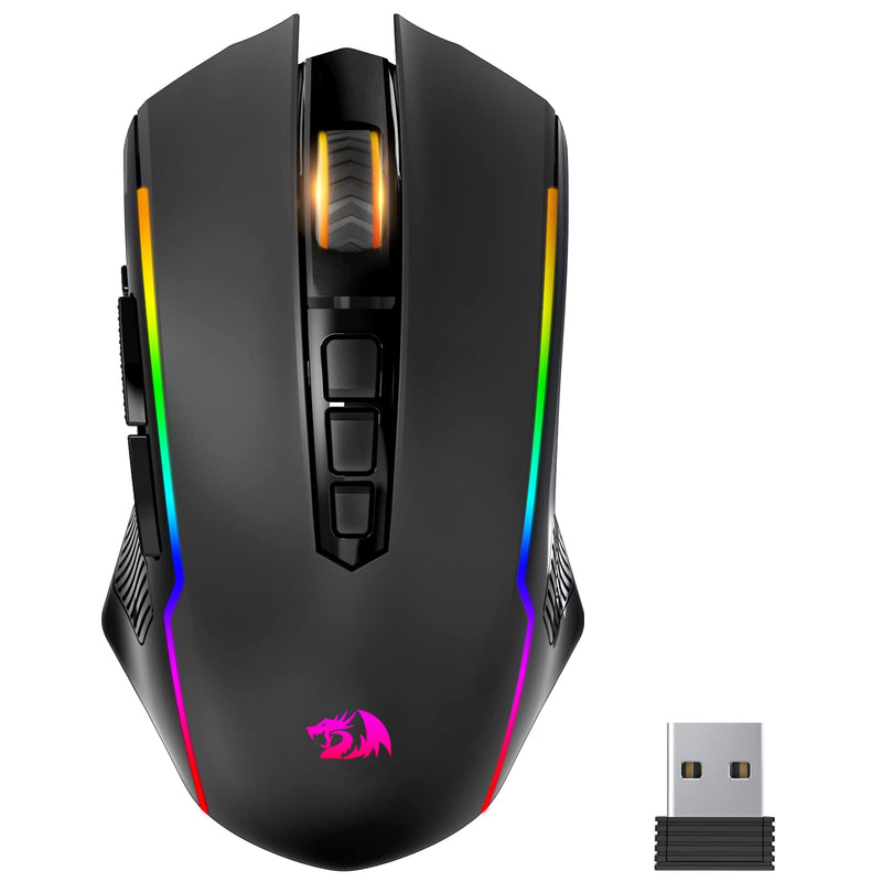 Redragon Gaming Mouse, Wireless Mouse Gaming with 8000 DPI, PC Gaming Mice with Fire Button, RGB Backlit Programmable Ergonomic Mouse Gamer, Rechargeable, 70Hrs for Windows, Mac Gamer, Black 2.4G/ Wired
