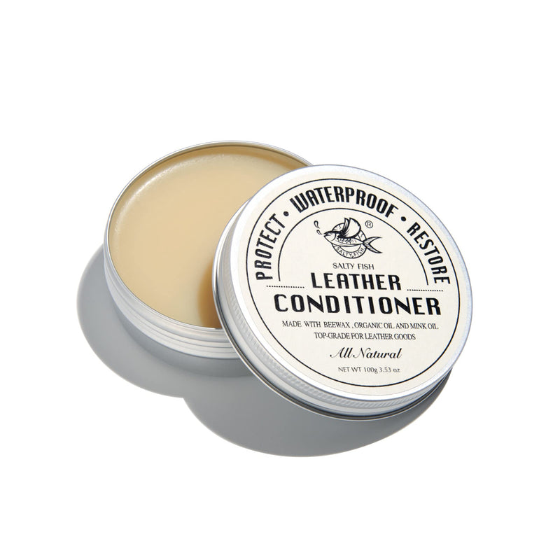 SALTY FISH All-Natural Leather Conditioner and Cleaner,Made with Mink Oil Beeswax,Protect Soften Waterproof Leather Furniture,Car Seats,Shoes,Boots,Bags (3.53 Oz) 3.53 Oz