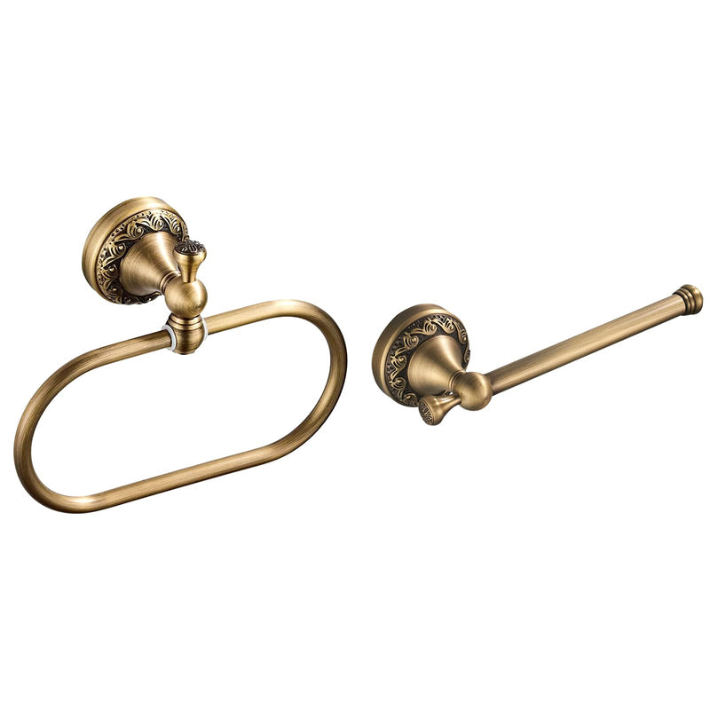 WOLIBEER Antique Brass Toilet Paper Holder, Brass Towel Ring Oval, Hand Towel Holder Bathroom Accessories Wall Mounted Vintage 2 Pieces Brass a