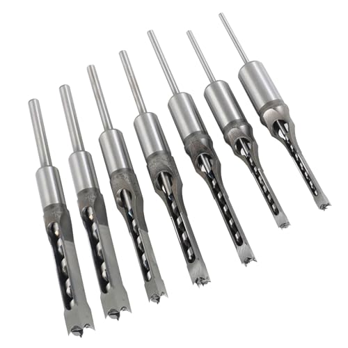 kimllier 7Pcs Square Hole Drill Bit, Stainless Steel Sharp Durable Mortising Chisel Set 6/25, 1/4, 5/16, 3/8, 2/5, 1/2, 9/16 Inch