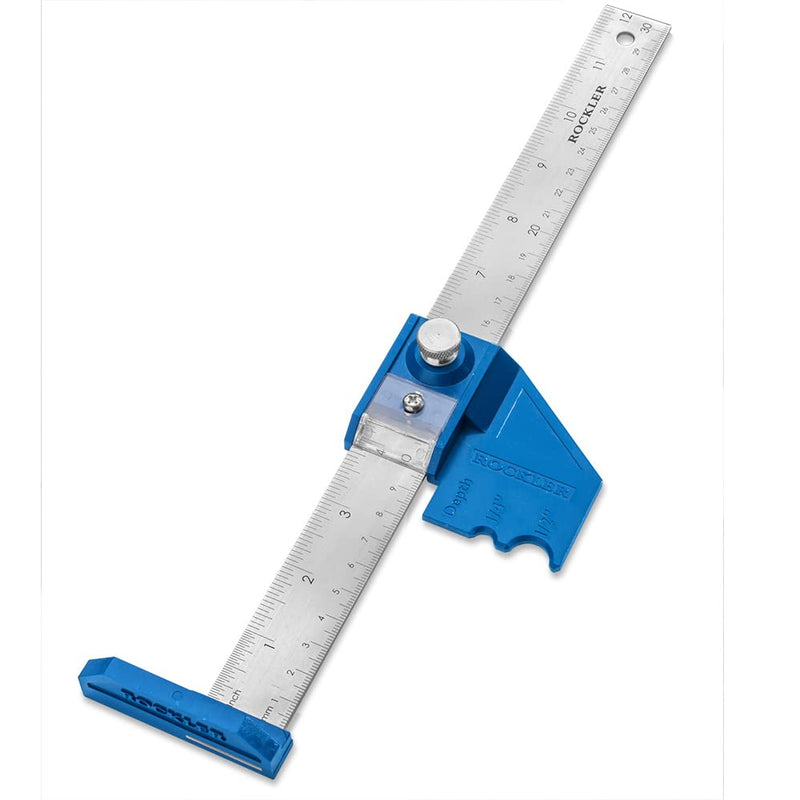 Rockler 12” Router Bit Center/Depth Gauge Tool – Steel Gauge Woodworking Measuring Tools – Router Bits Depth & Height Tool – Accurate Router Height Gauge for Shank Tools – Ideal for Dados & Flutes
