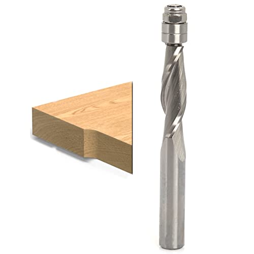 Solid carbide spiral flush cutter, upcut, diameter 8 mm, NL 28.6 mm, shaft 8 mm | 2 ball bearings ensure precise template guidance. Upcut spiral improves chip removal and milling performance. 8x28mm