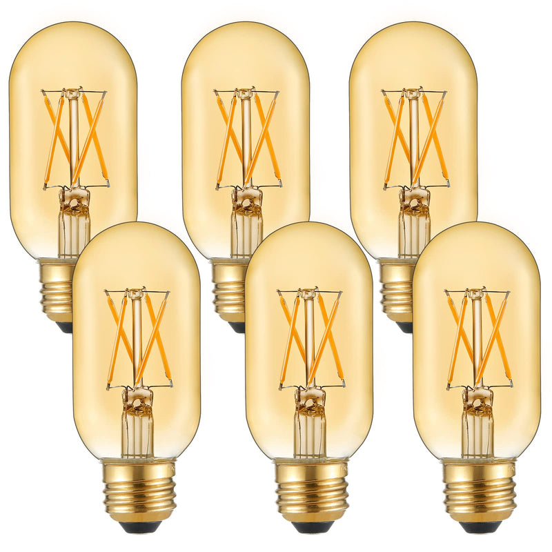 LiteHistory E26 LED Bulb 6W Equivalent E26 Bulb 60 watt Warm White 2200K Amber E26 Edison Bulb dimmable AC120V 400lm Tubular T14 T45 LED Bulb for Pendant, Sputnik,Vanity,Wall sconces Pack of 6 6w=60w 2200k Amber