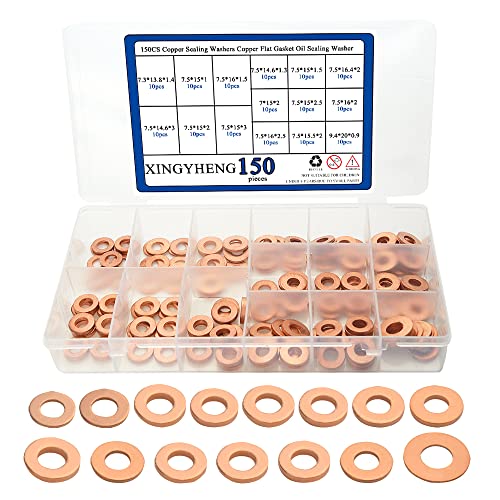 150Pcs 15 Kinds Copper Sealing Washers Copper Flat Gasket Oil Sealing Washer Box
