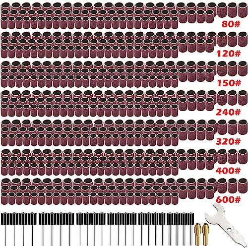 531Pcs Rotary Tool Sanding Drum Bits Kit for Dremel,80/120/240/320/400/600 Grit Each of 28 Pcs, Drum Mandrels 24Pcs-3 diameters (1/2", 3/8", 1/4"),Self-Tightening Drill Chuck 2Pcs,Wrench 1Pcs