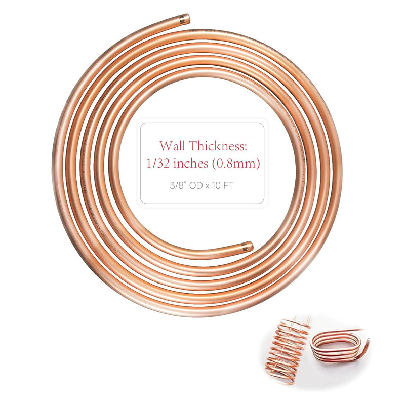 99.9% Copper Tube 3/8" OD x 5/16" ID 10 Ft, Tube Wall: 1/32", Refrigeration Seamless Round T2 Pure copper tubes, Soft Coil Copper Tubing, Used In Refrigerators, Air conditioners, DIY project...