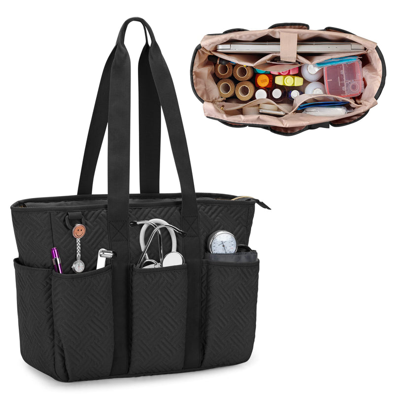 Fasrom Nurse Medical Bag Black | With padded 15.6 inch laptop compartment, 8 outer pockets, 3 pen loops and reinforced straps for first aid and students
