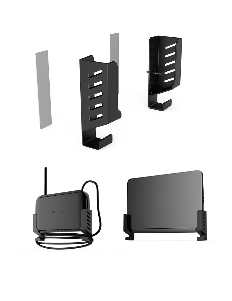Laptop & Router Wall Mount Holder - Storage Rack Compatible with Laptops/WiFi routers/Macbooks/TV Boxes/Network Switches/Modems/Audio Devices and More (Black) Black