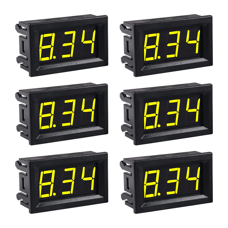 6PCS 0.56" Digital Voltmeter Ammeter Battery Monitor DC 4.5-30V Voltage Meter Tester Two-Wire Small LED Voltmeter Display Voltage Tester for Solar Battery Electricity Monitor (Yellow) 0.56" DC4.5-30V Yellow