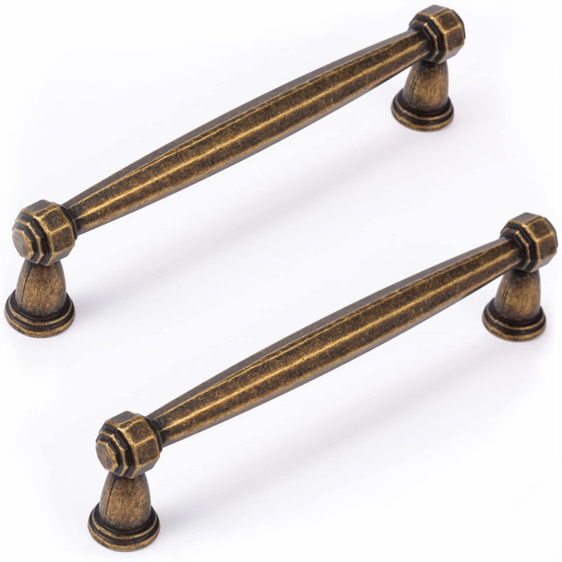 5Inch Antique Drawer Pulls, 6 Pack Antique Brass Cabinet Hardware, Solid Vintage Dresser Pulls, Aged Gold Brass Drawer Handles, Zinc Alloy. antique pulls 6pcs