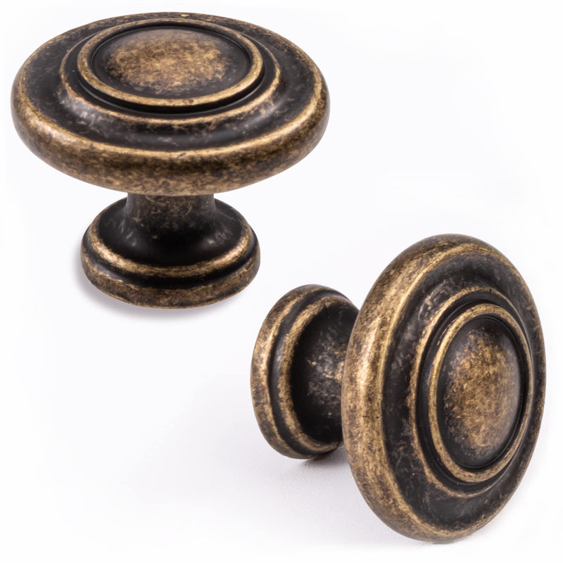 6 Pack Retro Vintage Brass Cabinet Knobs, Antique Drawer Kitchen Pulls, Single Hole Cabinet Hardware for Kitchen/Bedroom/Bathroom/Coffee Room, Zinc Alloy antique knob 6pcs