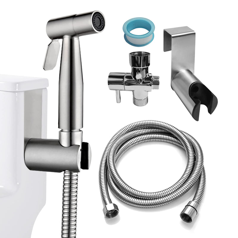 Ikaufen Handheld Bidet Sprayer for Toilet Adjustable Water Pressure Control Bidet Hose Attachment for Bathroom Shower Spray Stainless Steel Cloth Diaper Sprayer Kit Style 1