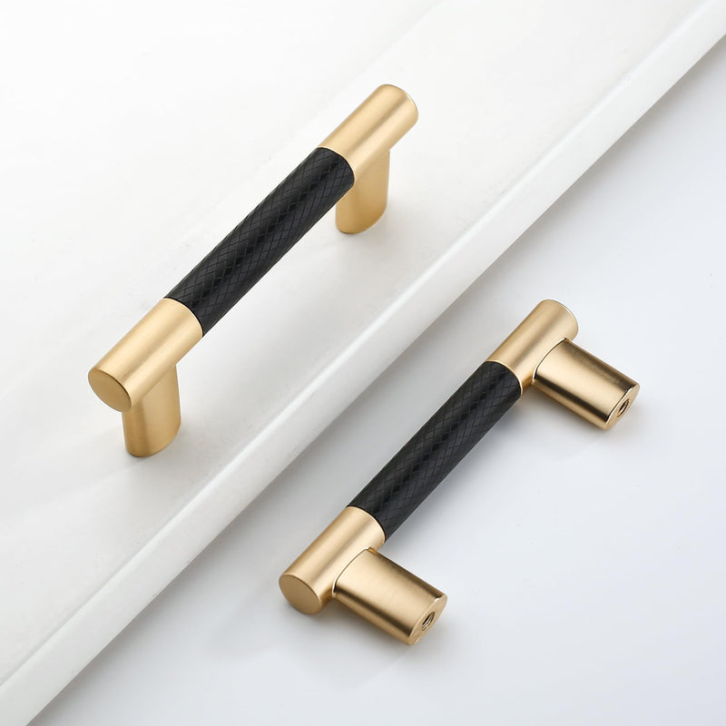 10 Pack 3''(76mm Hole to Hole) Black and Gold Cabinet Pulls, Knurled Brushed Gold & Matte Black Cabinet Handles for Kitchen Drawers, Bathroom Vanity, Dresser - Heavy Duty Zinc Alloy Hardware 3" Hole Center 10 Pack