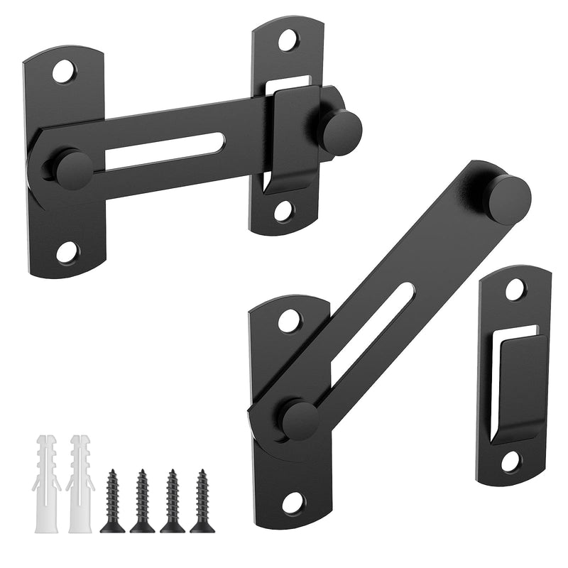 180 Degree Flip Sliding Barn Door Lock for Privacy - Safe barn Door Locks and latches for Barn Door, Pet Door, Bathroom, Outdoor, Garage, Window, Sliding Door（2pcs） Black
