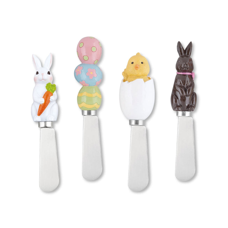 Supreme Housewares EGGcellent Easter Cheese Spreaders, Hand-Painted Resin Handles with Stainless Steel Blades for Spreading Cream Cheese, Butter, and Jam, Assorted Designs, Set of 4