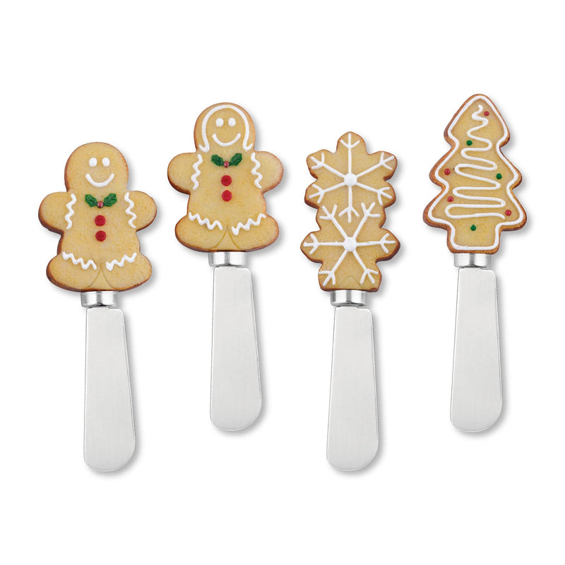 Supreme Housewares Sugar Cookie Themed Cheese Spreaders, Hand-Painted Resin Handles with Stainless Steel Blades for Spreading Cream Cheese, Butter, and Jam, Assorted Designs, Set of 4