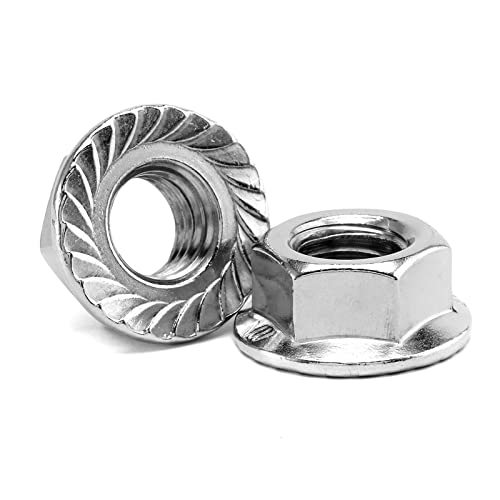 1/2-13 Serrated Flange Hex Lock Nuts 50Pcs 304 Stainless Steel 18-8, Full Thread, Hex Drive, Bright Finish by SG TZH