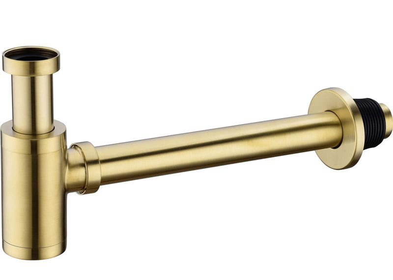Brass Round Bottle P Trap, Basin Sink Waste Trap Drain Tube Kit Adjustable Height, Brushed Gold Finished