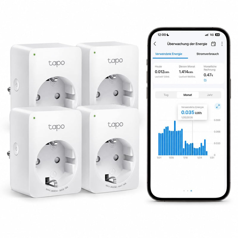 Tapo TP-Link Smart WiFi Socket P110 with Energy Consumption Meter, Smart Home Alexa Socket, Works with Alexa, Google Home, Voice Control, Remote Access, Mini, 4 Pack | Program schedules and timers. Energy monitoring absence mode app control tapo voice ...