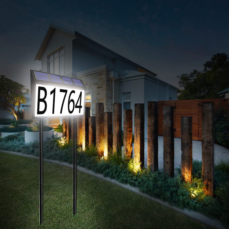 House Numbers, Solar Powered LED Address Plaques Luminous Digital Lights, Solar Powered Address Plaques with 2 Stakes for House Yard Garden, Innovative Dual Installation, Included 3 Sets Numbers & 26 Inserted Into The Ground (Black)
