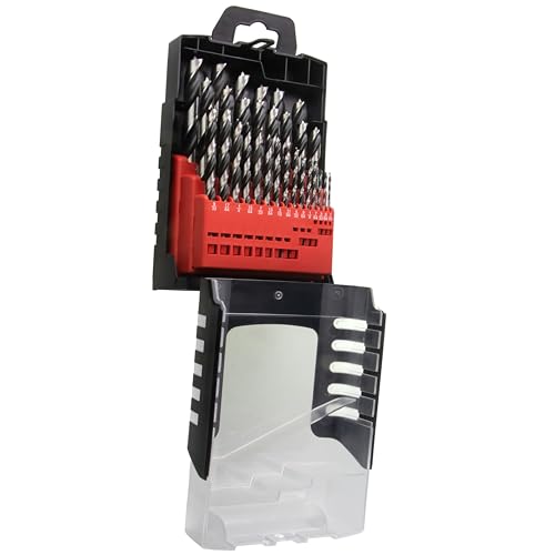 Chrome Vanadium Brad Point Drill Bit Set, 29-Piece Imperial Size from 1/16" to 1/2" Inches Within Plastic Storage Case